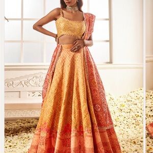 Vibrant Yellow and Pink A-Line Lehenga